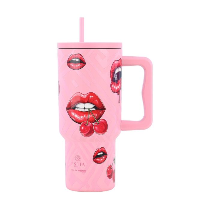 Estia Homely Θερμός Straw Tumbler Blush Pop 900ml