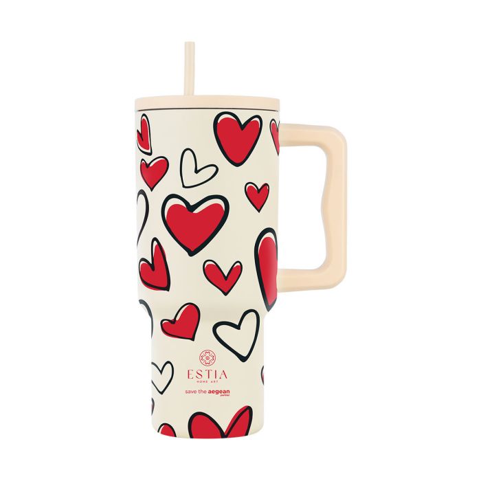 Estia Save The Aegean Θερμός Straw Tumbler XL Red Valentine 900ml