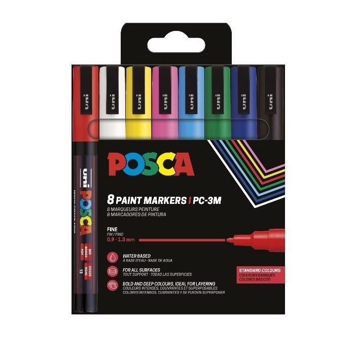Uni Μαρκαδόροι Ζωγραφικής Posca Σετ PC-3M 8 Basic Markers