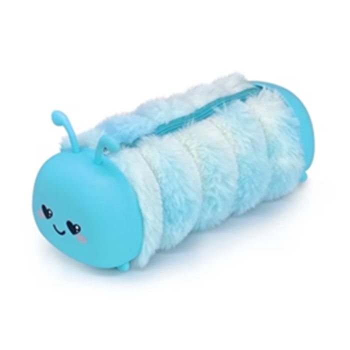 Lebez Κασετίνα Βαρελάκι Γούνινο Ζωάκι Blue Caterpillar