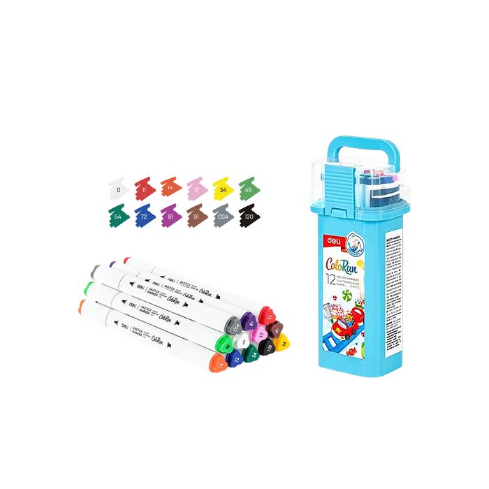 Deli Μαρκαδόροι Σχεδίου Washable Sketch Marker Colorun Με Διπλή Μύτη 12 Τεμ.