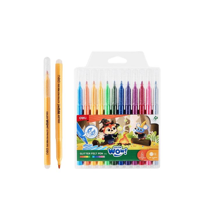 Deli Μαρκαδόροι Ζωγραφικής Glitter Washable Color WOW 12 Τεμ.