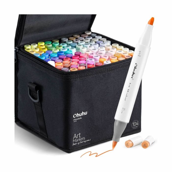 Ohuhu Honolulu Alcohol Art Markers Σετ 104 Χρώματα Brush And Chisel