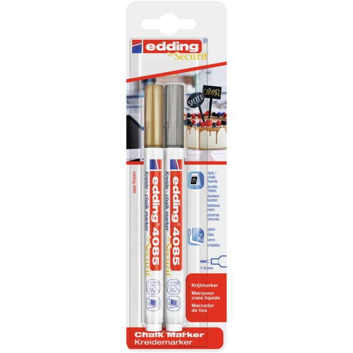 Edding 4085 Μαρκαδόροι Κιμωλίας Gold Silver Chalk Markers Set 2 Τεμ.