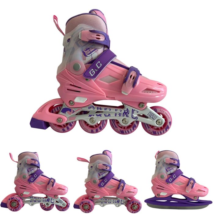 G&C Αυξομειούμενα Πατίνια Roller Σετ 4 Σε 1 Inline/Ice Skates BW125 Purple Pink