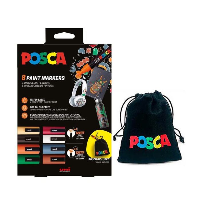 Uni Μαρκαδόροι Ζωγραφικής Posca Cardboard Pouch Set 8Τεμ.
